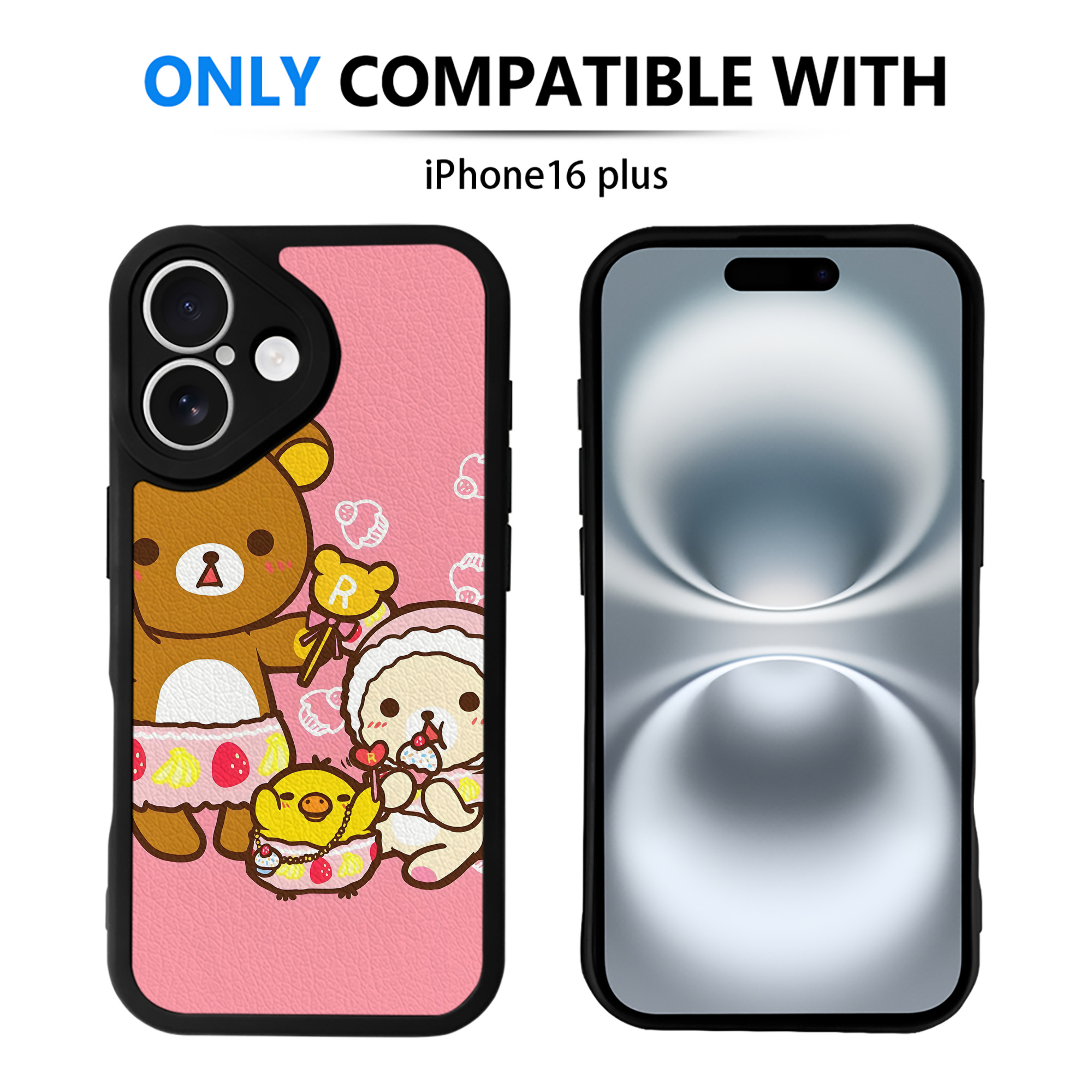 （画像用） リラックマ リラックマ キイロイトリ Rilakkuma Korilakkuma Kiiroitori 【iPhone 16シリーズ対応】シリコンスマホケース（レザー調） 材質：シリコン